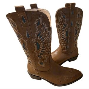 Coconuts Bandalero Brown & Teal Cowgirl Boots Size 8.5 Western Boots NEW!!